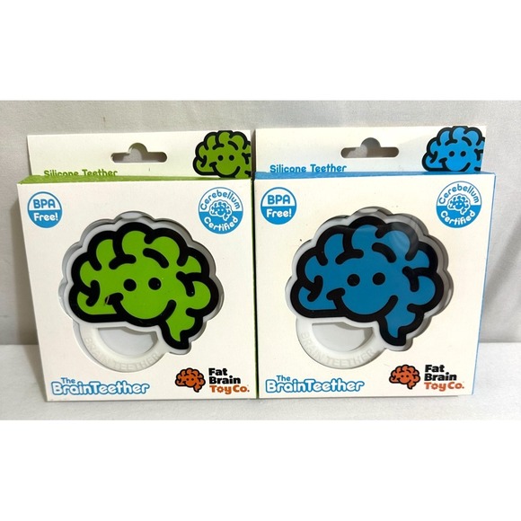 Fat Brain Toy Co. Other - Fat Brain Toy Co. The Brain Teether Silicone Baby Teething Rings Green & Blue